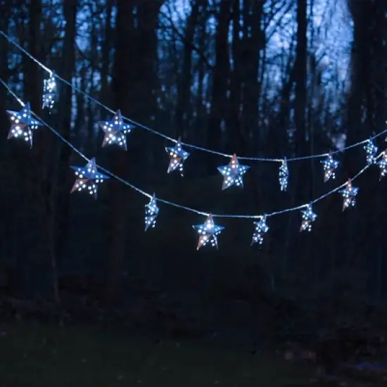 Lumabase Solar-Powered String Lights with 20 Silver Metal Stars image {2}