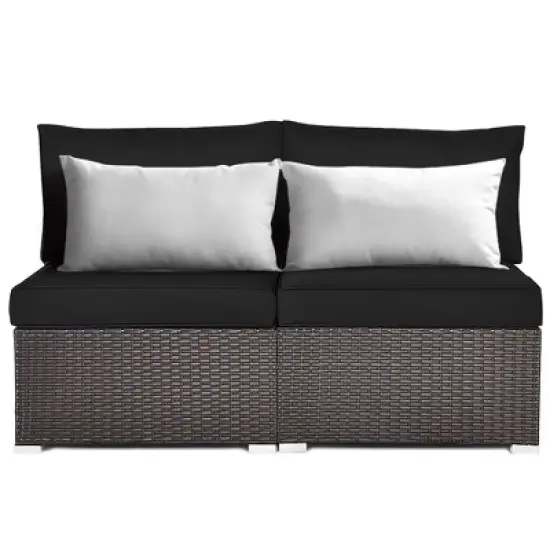 Costway 2PCS Patio Rattan Armless Sofa Sectional Furniture Conversation W/ Cushion image {9}