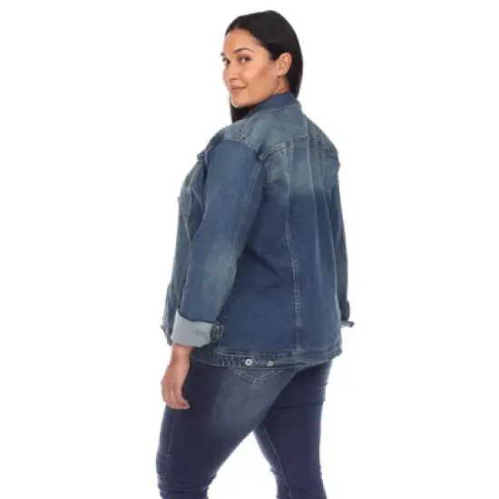 Women's Plus Size Classic Denim Jacket - White Mark image {2}