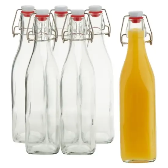 Juvale 6 Pack 16 oz Glass Bottles with Swing Top Lids and Square Base, Includes Brush and Funnel for Homemade Brewing image {7}