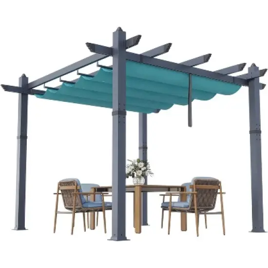 Acekool Aluminum Pergola with Retractable Canopy, Modern Outdoor Sun Shade Shelter image {1}
