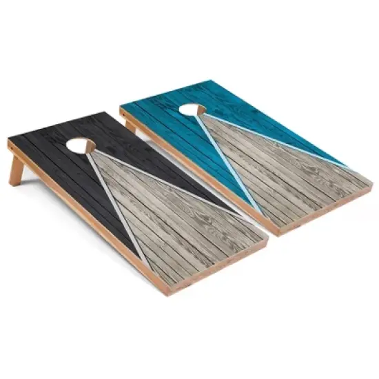 Skip's Garage Dark Grey and Turquoise Pyramid Cornhole Board Set, Includes 2 Boards, 8 Bags image {6}