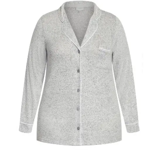 Women's Plus Size Hacci Button Top - gray | AVENUE image {4}