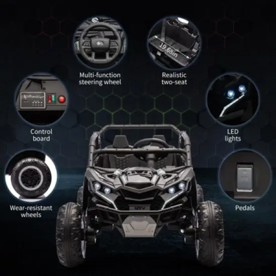 24V 2-Seater Kids Ride-On UTV Truck with Remote Control, 4WD Electric Truck Toy Car with Music, LED Lights,Battery Powered Toy for Boys & Girls,Black image {3}