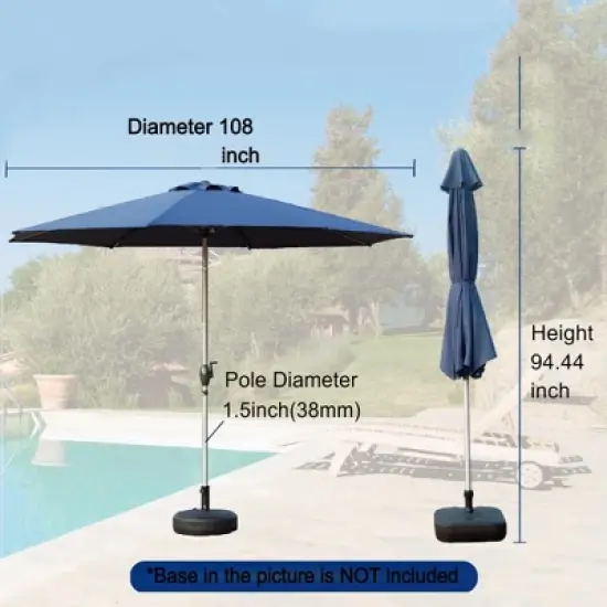 Syemin Outdoor Patio Umbrella with 8 Sturdy Ribs, Push Button Tilt and Crank, Waterproof, UV-Resistant Uitable for Garden, Blue, 108"*108"*94.44" image {1}
