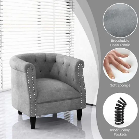 Costway Modern Accent Chair with Ottoman Armchair Barrel Sofa Chair with Footrest Grey image {6}