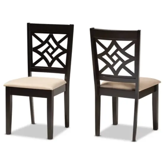 2pc Nicolette Fabric and Wood Dining Chairs Set - Baxton Studio image {5}