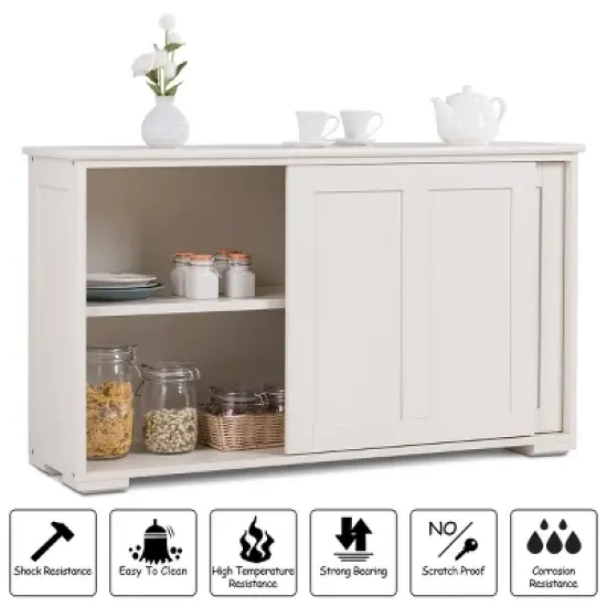 Costway Kitchen Storage Cabinet Sideboard Buffet Cupboard Wood Sliding Door Pantry White image {5}