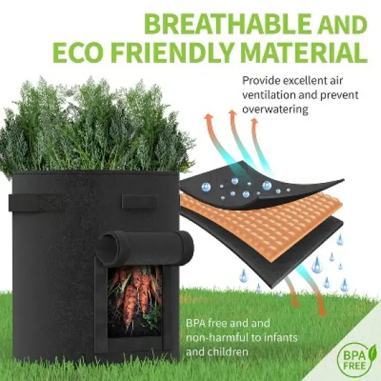 Garnen 4 Pack 10 Gallon Garden Potato Grow Bags, Fabric Grow Bags for Outdoor and Indoor, Indoor Planters with Harvest Window - Black image {3}