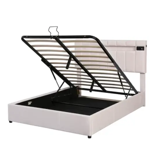Upholstered Bed with LED light, Bluetooth Player and USB Charging, Hydraulic Storage Bed in Velvet Fabric-ModernLuxe image {6}