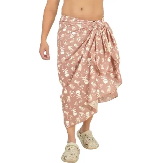 HAPPY BAY Men's Beachwear Wraps Pareo Linen Effect Halloween Costumes Scary Swimwear Cover Up Beach Wrap Summer Sarong for Men One Size Red, Skull image {3}