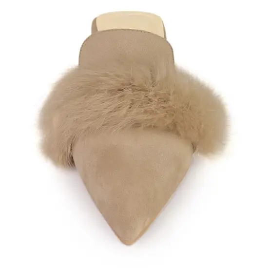 Allegra K Women's Pointed Toe Faux Fur Slip on Flat Slide Mules image {2}