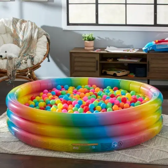 Intex 58449EP Rainbow Ombre 3 Ring Circular Inflatable Outdoor Swimming Pool with for Kids Ages 2 Years or Older image {1}