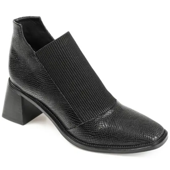 Journee Signature Womens Genuine Leather Stylla Square Toe Stacked Ankle Booties image {9}