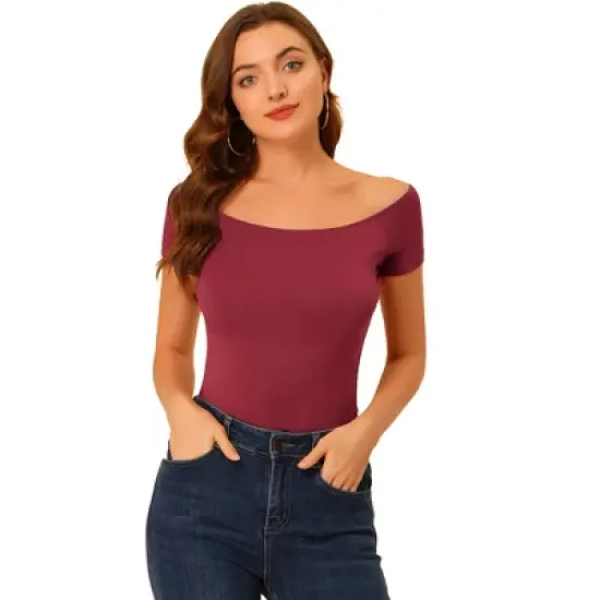Allegra K Women's Short Sleeves Off The Shoulder Solid Crop Top image {13}