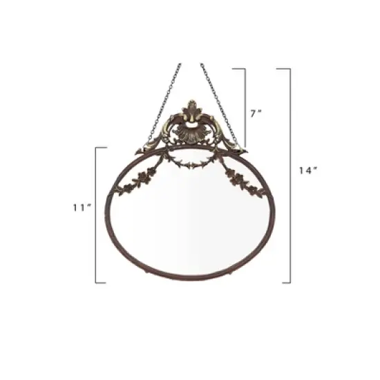 10.5" x 13.5" Antique Inspired Hanging Oval Mirror with Pewter Frame Rust Black- 3R Studios image {4}