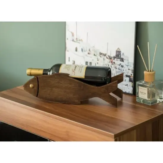 Vintiquewise Wooden Fish Shaped Vintage Decorative Single Bottle Wine Holder image {3}