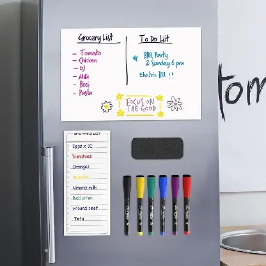 SCRIBBLEDO White Dry Erase Magnet 8&rdquo;X12&rdquo; for Fridge & Shopping Grocery List 6 Markers Included image {1}