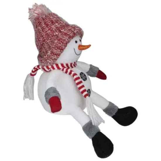 Northlight Sitting Winter Snowman Christmas Decoration - 16" - Red and White image {2}