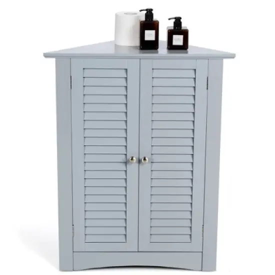 Corner Storage Cabinet Freestanding Floor Cabinet Bathroom w/ Shutter Door Grey\Brown image {11}