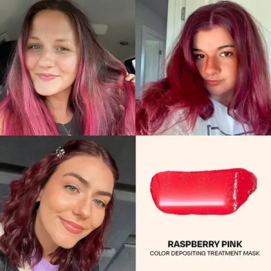 Overtone Raspberry Pink Hair Mask- Semi-Permanent Hair Dye & Color Conditioner- Vegan, Ammonia-Free, Pink for Brown & Blonde Hair image {4}