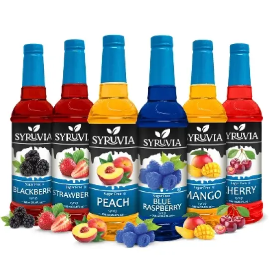 Syruvia Sugar Free Coffee Flavors Variety Pack: Peach, Blue Raspberry, Strawberry, Blackberry, Mango, Cherry 25.4 fl oz Syrup image {7}