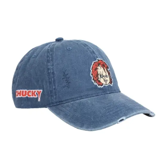 Chucky Face With Distressed Logo Adult Denim Baseball Cap image {3}