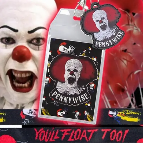 IT The Movie Pennywise ID Lanyard Badge Holder w/ And 2" Rubber Charm Pendant image {4}
