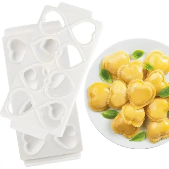 Mini 2" Heart Ravioli Molds - Homemade Filled Pasta Maker- 2 Piece Tray & Press makes 8 Stuffed Raviolis at a Time, Easy to Use & Clean Set image {5}