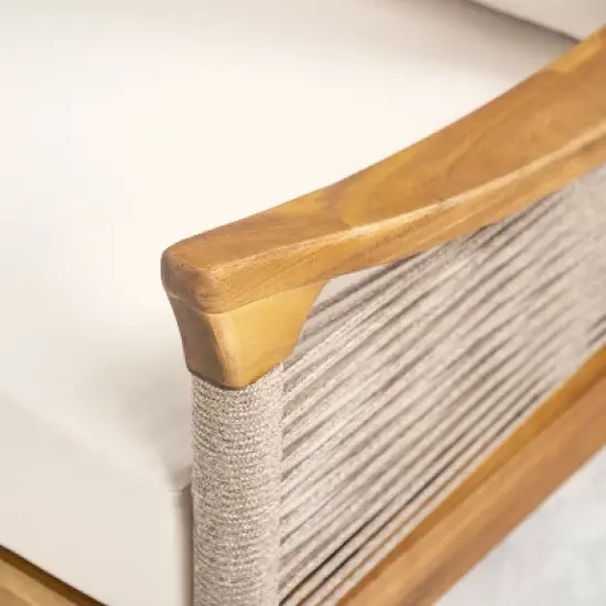 Christopher Knight Home Abell 2 Piece Outdoor Woven Rope Acacia Wood Upholstered Seating Set image {5}