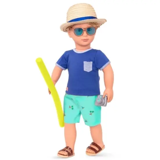 Our Generation 18" Boy Doll Swimsuit Outfit with Pool Noodle - By the Beach image {1}