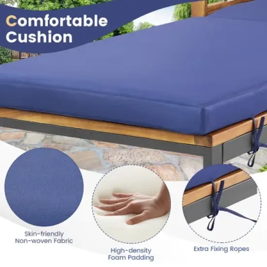 Tangkula Outdoor Chaise Lounge Chair w/ 4-Position Adjustable Backrest Poolside Patio Navy image {5}