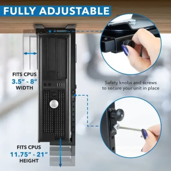 Mount-It! CPU Under Desk Mount Bracket | Computer Tower Wall and Under Counter Holder | 360 Degree Swivel Adjustable Height and Width Wall-Mountable image {5}