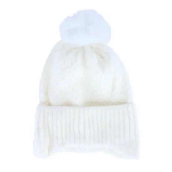 CTM Women's Solid Knit Winter Beanie with Earflaps and Pom image {7}
