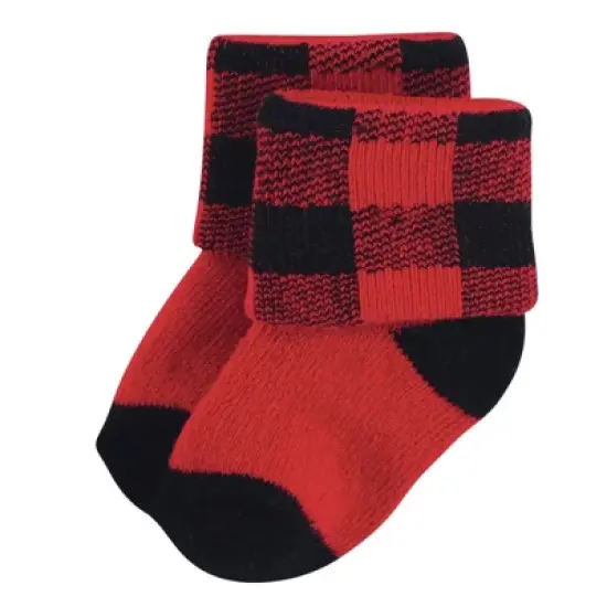 Hudson Baby Infant Boy Cotton Rich Newborn and Terry Socks, Buffalo Plaid Moose image {11}