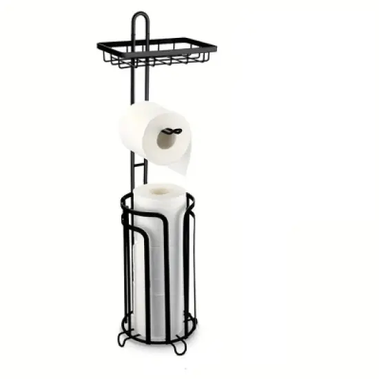 toilet paper holder bracket, metal rust proof tissue roll floor bracket, bathroom storage image {9}