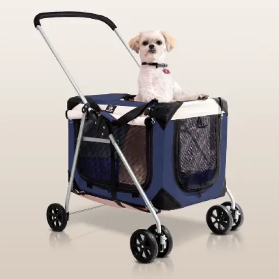 PetLuv Cat & Dog Stroller Foldable w/ Detachable Soft Pet Travel Carrier Fits 2 Cats or Medium Dog & Removable Plush Pillow Privacy Windows image {15}