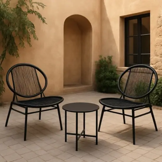 GustoWave 3-Piece Patio Bistro Set With Side Table And 2 Chairs For Balcony, Patio, Garden, Black image {7}