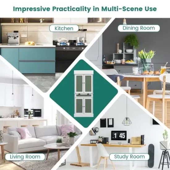 Costway 72'' Kitchen Buffet Hutch Pantry Cabinet Cupboard with 4 Doors & Adjustable Shelves image {8}