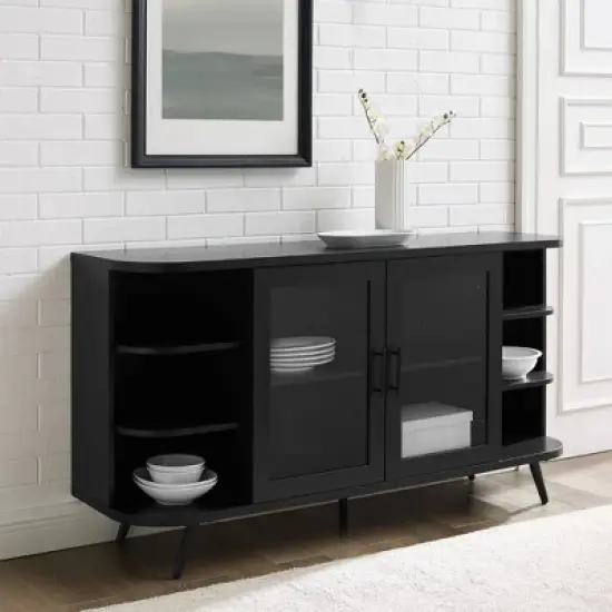 Mid-Century Modern Glass Double Door Curved Sideboard - Saracina Home image {1}