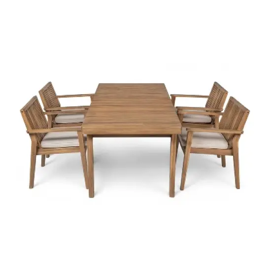 Christopher Knight Home Ashe Rustic 5 Piece Patio Acacia Wood Dining Set with Cushions image {4}