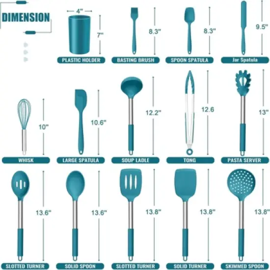 BRINJOY 14-Piece Silicone Kitchen Utensil Set - Heat Resistant Non-Scratch Cooking Tools with Stand,Blue image {1}