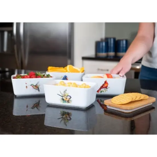 Nat & Jules Dean Crouser Chickadee Watercolor White 6.5 x 4 Ceramic and Bamboo Butter Dish image {4}