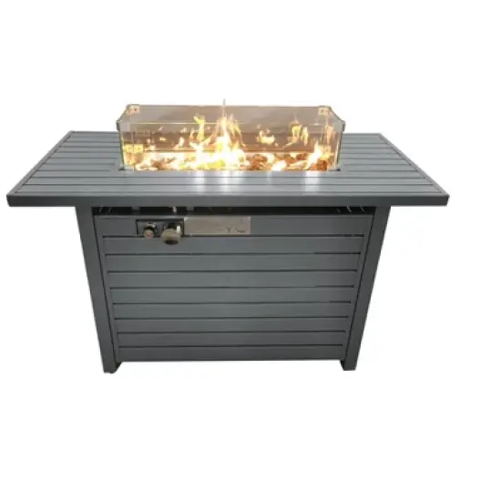 11'' H x 42'' L Steel Propane Outdoor Fire Pit Table with Lid, Modern Slatted Design for Patio, Backyard, and Outdoor Gatherings image {2}