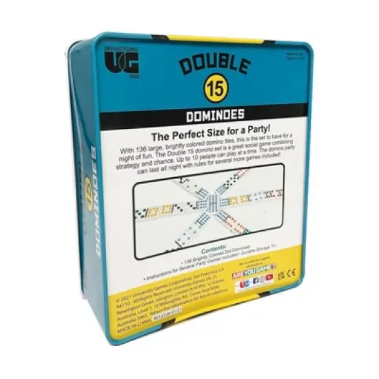 Double 15 Party Dominoes Board Game: University Games, Problem Solving, 1-10 Players, Storage Tin image {2}