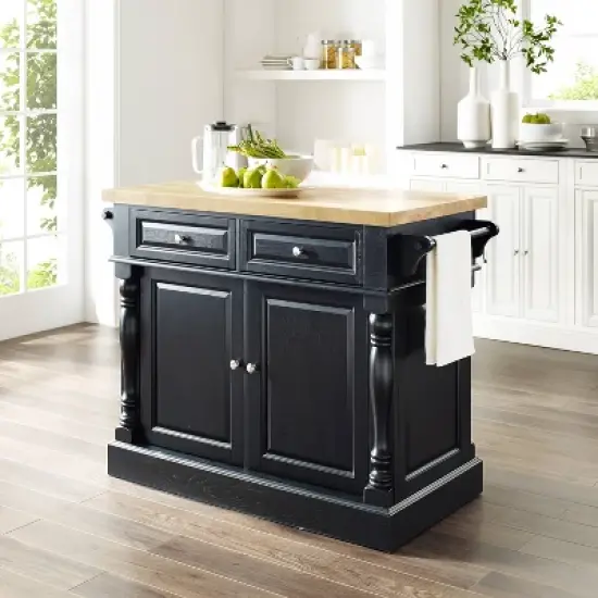 Oxford Butcher Block Kitchen Island Black - Crosley image {1}