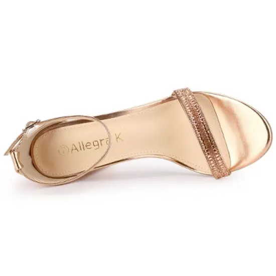 Allegra K Women's Rhinestone Ankle Strap Chunky Sandals image {4}