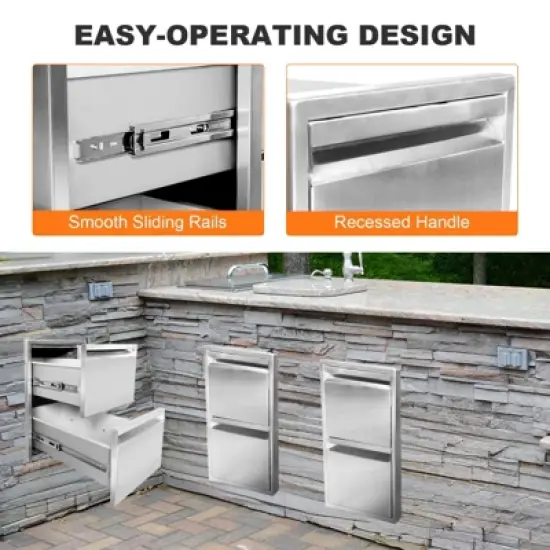 13" x 21" Stainless Steel Flush Mount BBQ Drawers with Grooved Handle,for Outdoor Kitchen Island or Patio Grill Station image {3}