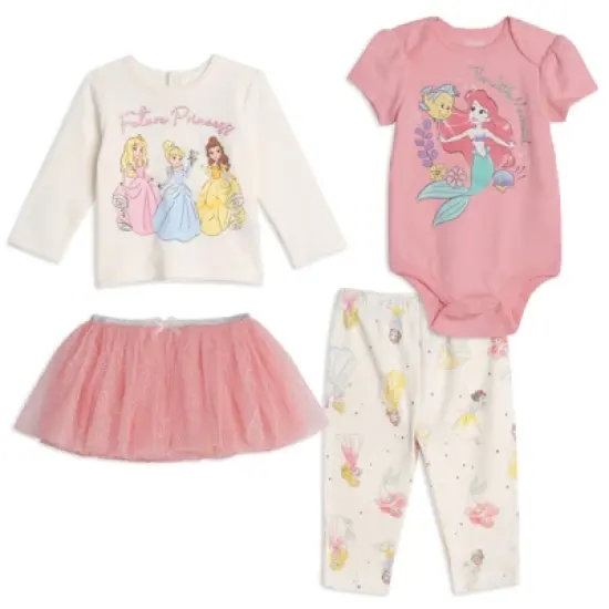 Disney Minnie Mouse Princess Ariel Baby Girls Bodysuit Graphic T-Shirt Mesh Skirt and Leggings 4 Piece Layette Set image {8}