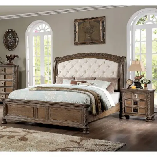3pc Lellen Bedroom Set with 2 Nightstands Beige/Rustic Natural Tone - HOMES: Inside + Out image {1}